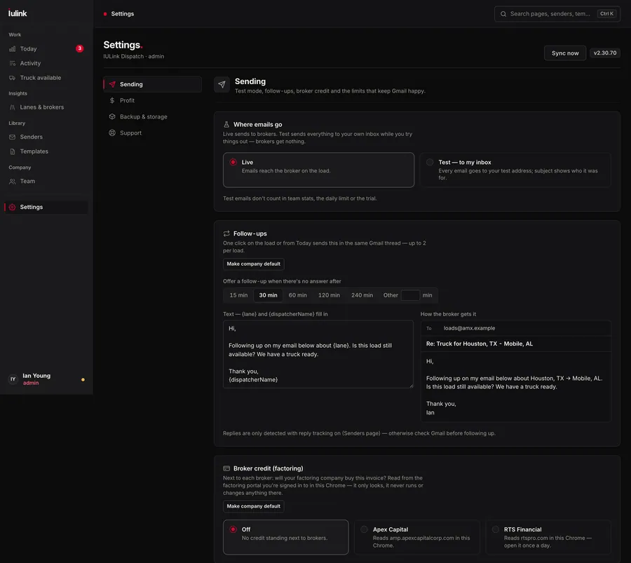 Company defaults (names changed)